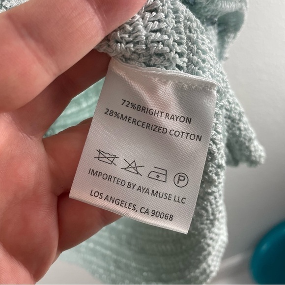 Aya Muse Dosa Sky Melt Knit Beaded Halter Mini Dress Large Blue Cocktail Party - Picture 6 of 8